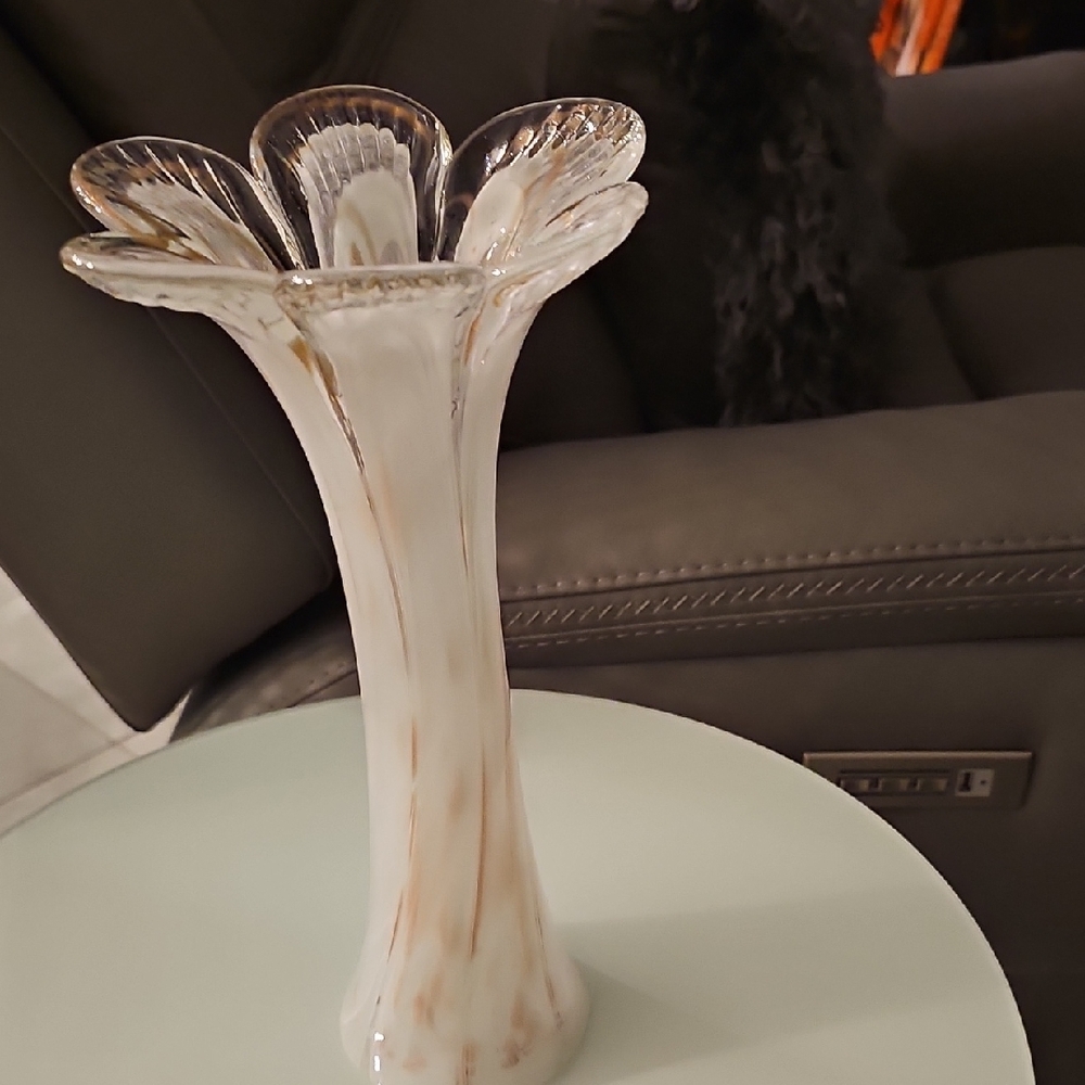 Elegant Glass Vase with Cream and Brown Accents